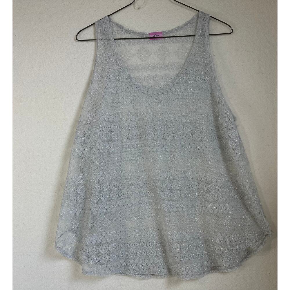Silver Geometric Focus Whimsy Sheer Lace Tank Plus Size Women's SZ 2X Fairycore